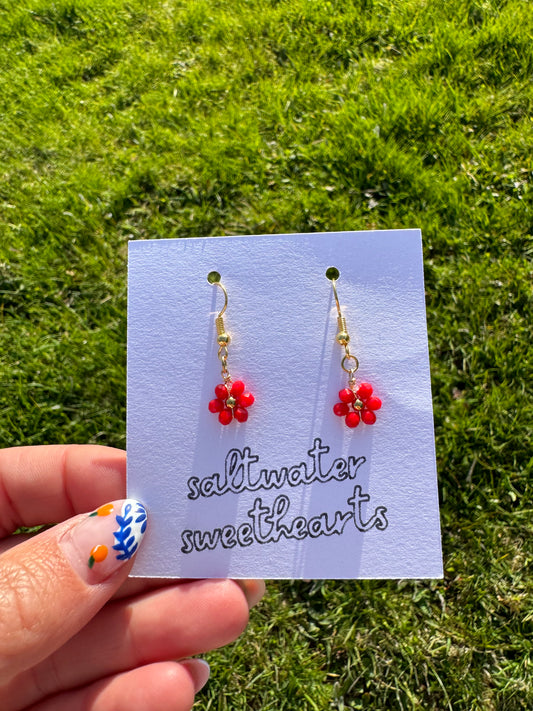 Red Flower Earrings