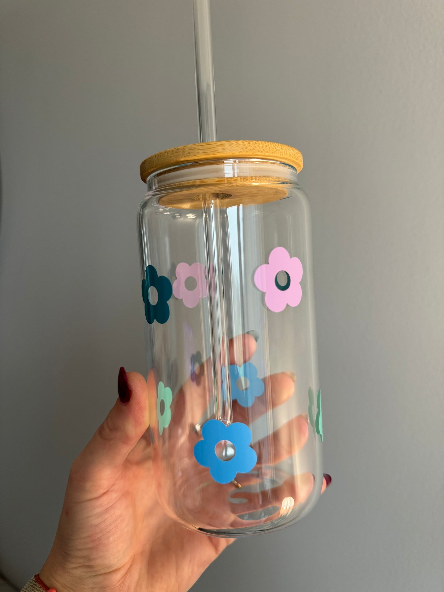 Flower Power (cool tones) 16oz Beer Can Glass tumbler