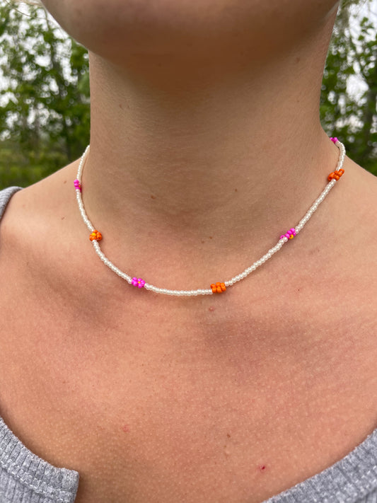 Flower Power Necklace (pink/orange)