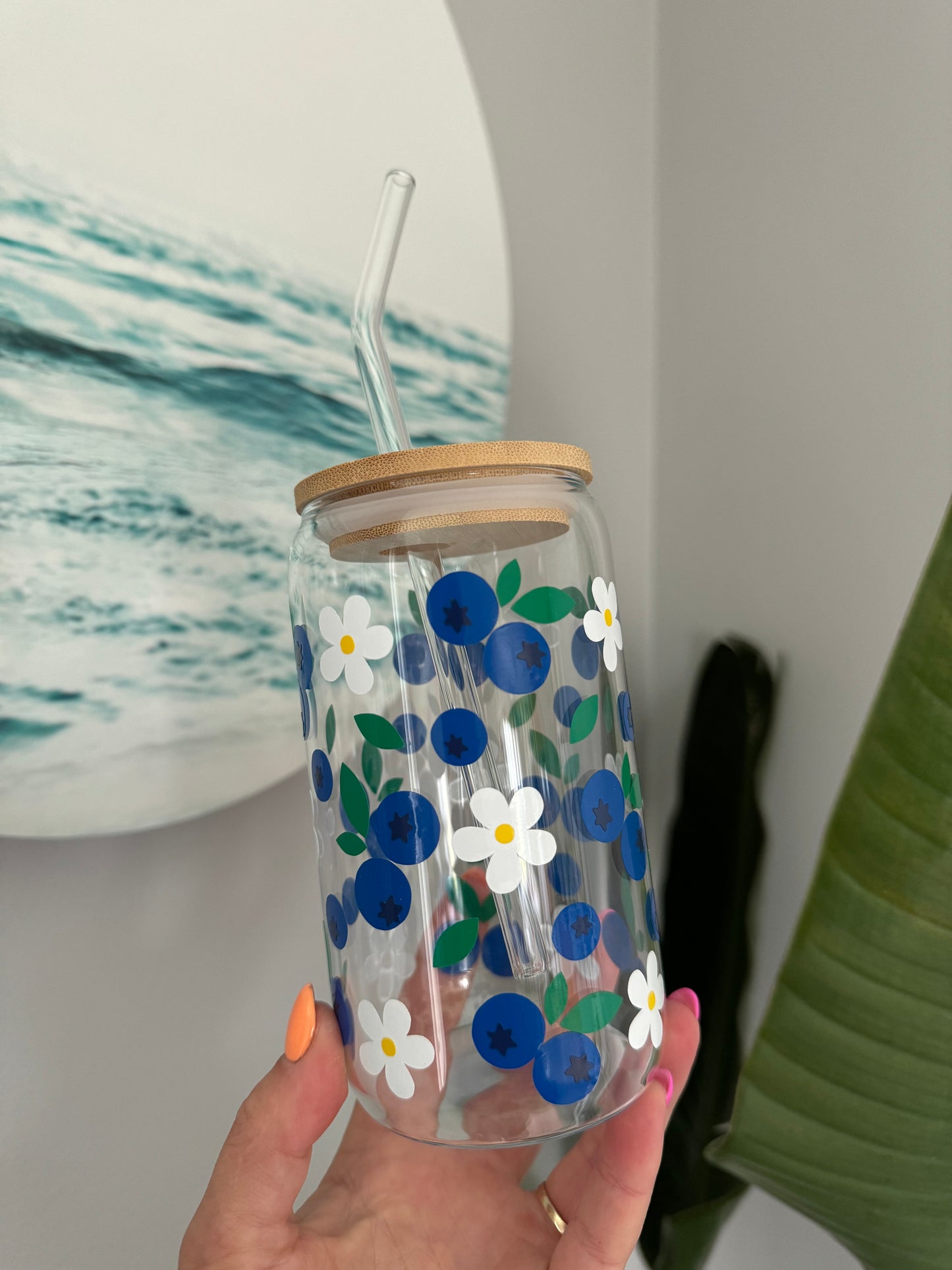 Blueberries 16oz Glass Beer Can Tumbler