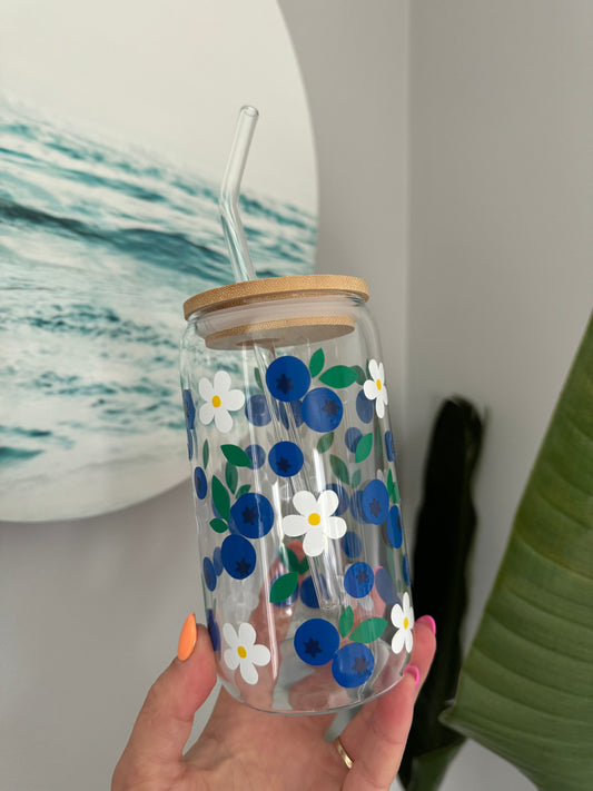 Blueberries 16oz Glass Beer Can Tumbler