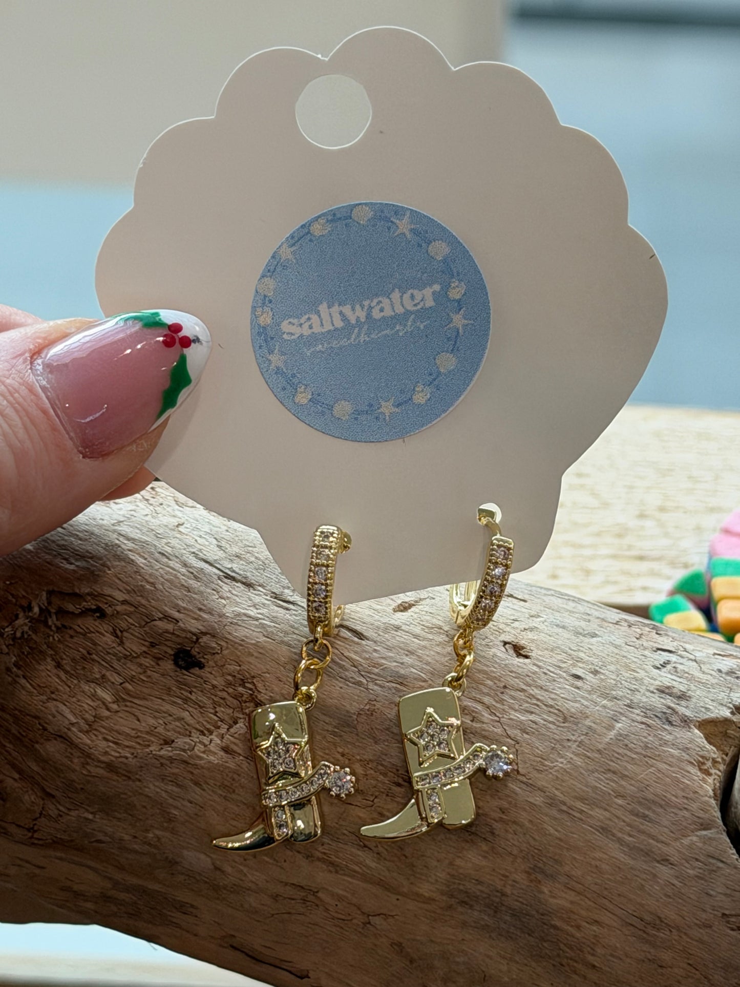 Gold Plated Cowgirl Boot Earrings