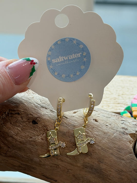 Gold Plated Cowgirl Boot Earrings