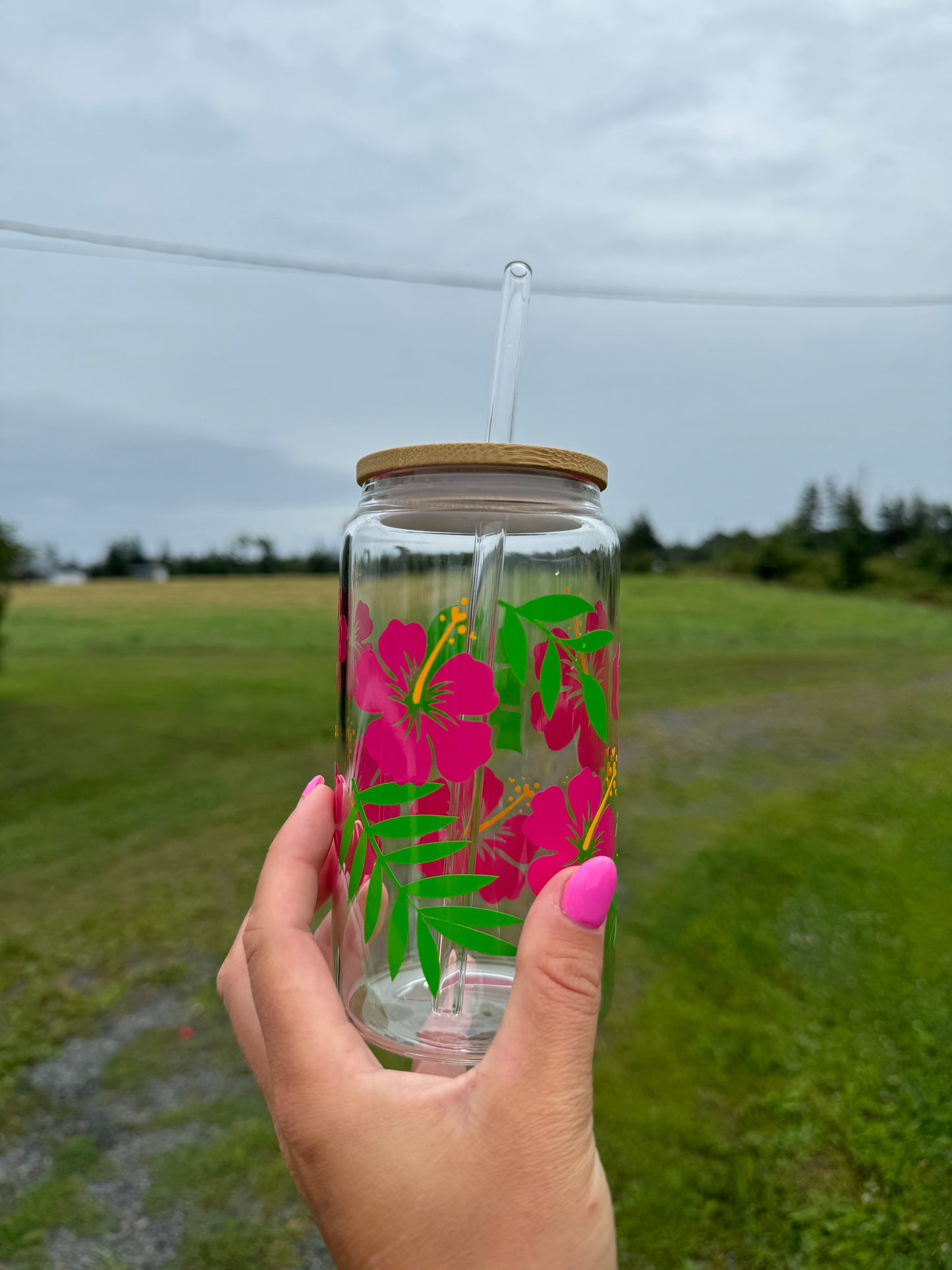 Hibiscus 16oz Beer Can Tumbler