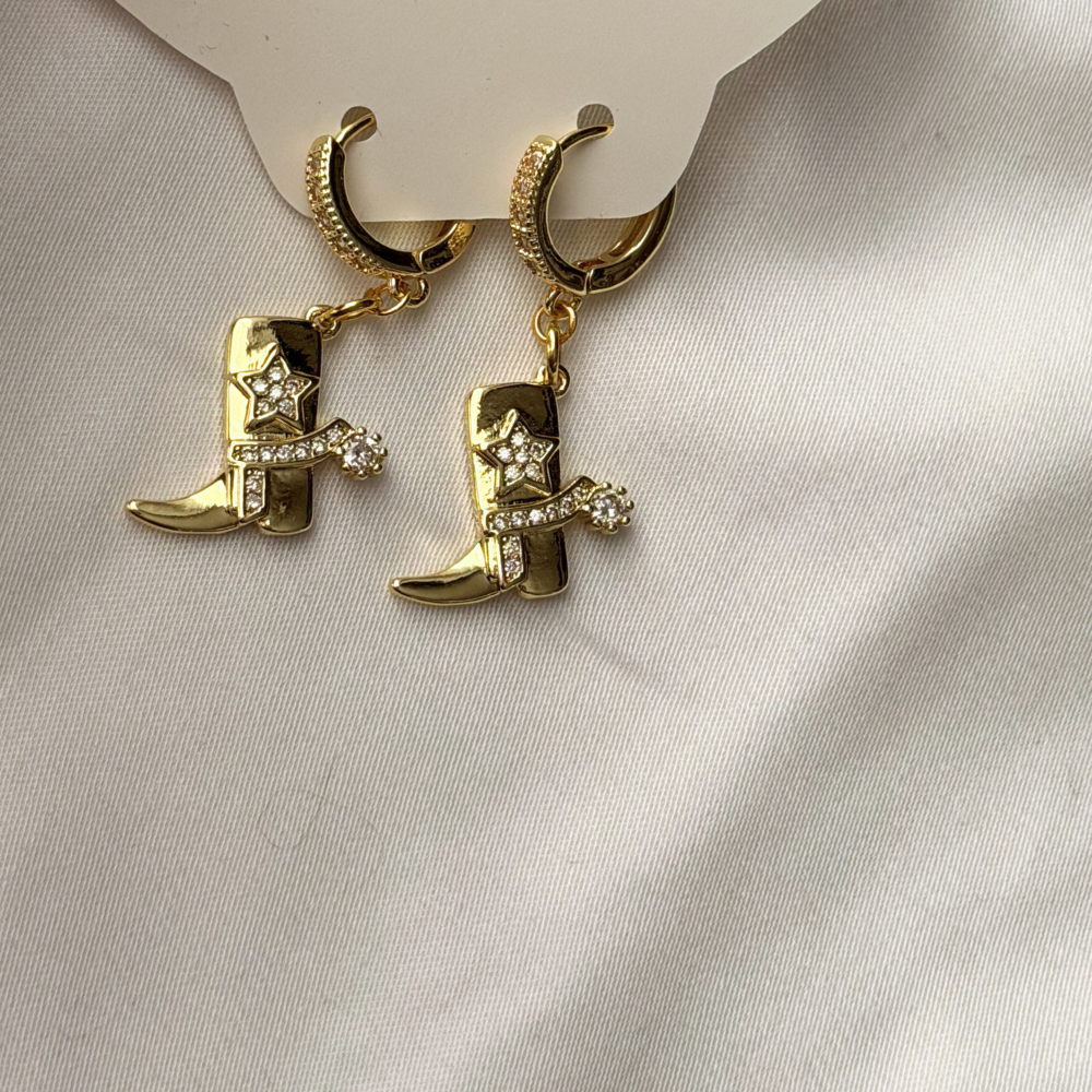 Gold Plated Cowgirl Boot Earrings