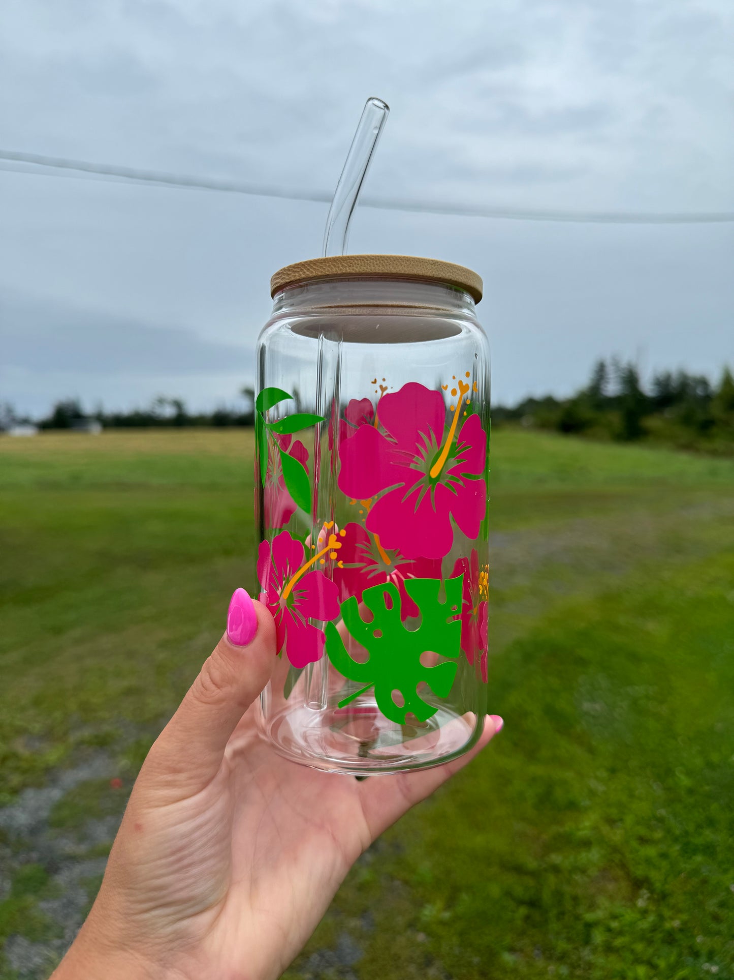Hibiscus 16oz Beer Can Tumbler