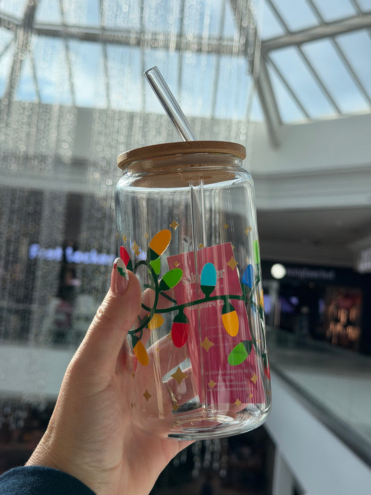 Christmas Lights 16oz Glass Beer Can Tumbler