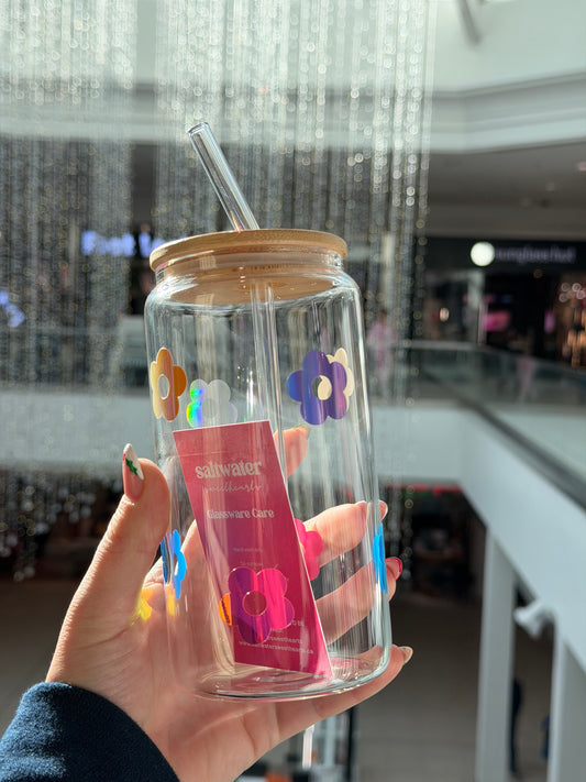 Flower Power (Chrome) 16oz Glass Beer Can Tumbler