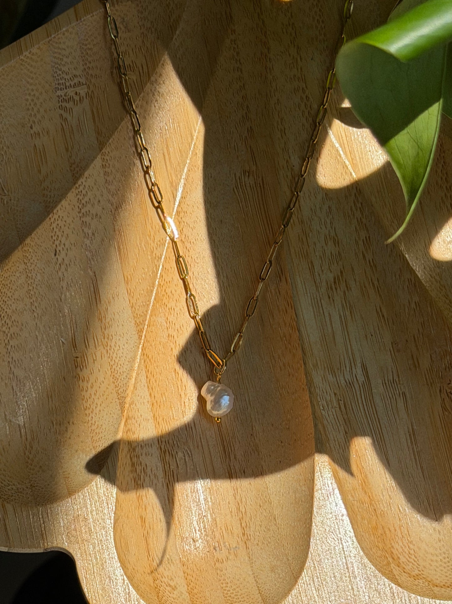 Dainty Pearl Paperclip Necklace
